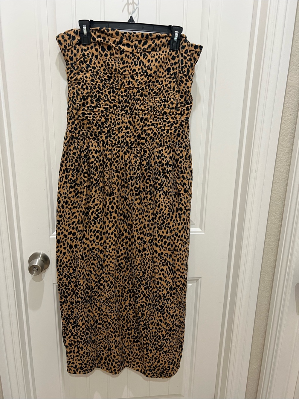 Universal Thread Strapless Leopard-Print Midi Dress in Brown and Black
